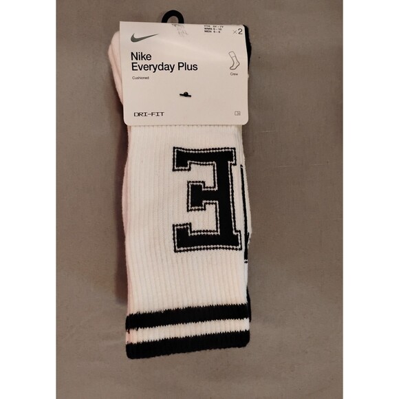 Men's Nike Everyday Plus Cushioned Crew Socks 2 Pack Black White Size 6-8 - Picture 1 of 5